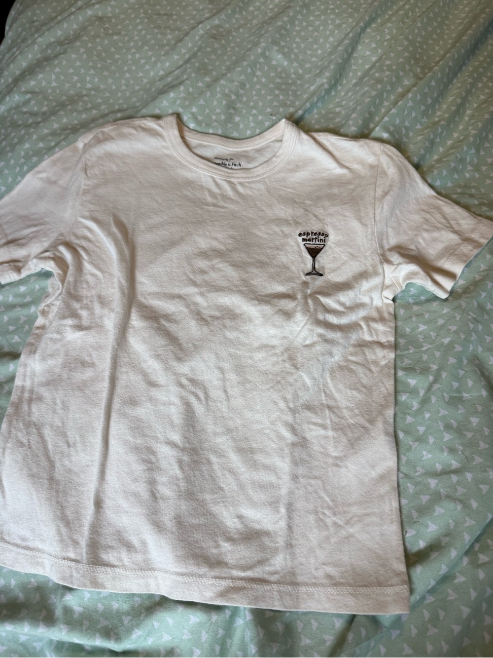 Abercrombie & Fitch White Tee with Martini Chest Graphic